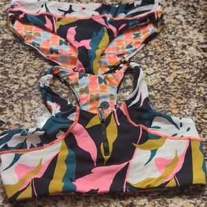 Maaji Reversible Bikini Set Top  Bottoms Patterned Floral Zip Top